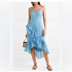 LoveShackFancy blue Maya dress with ruffle and slit